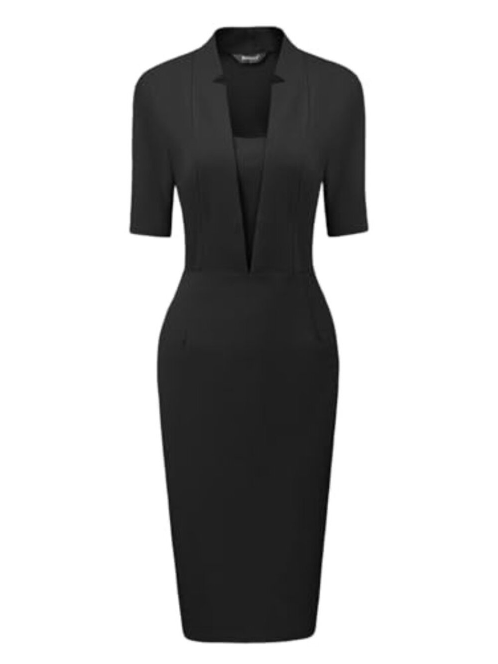 Women's Sheath Bodycon Pencil Dress V-Neck Short Sleeve Work Office Midi